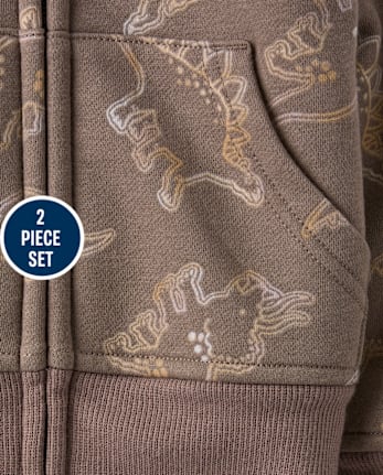 Baby And Toddler Boys Dino Premium Fleece 2-Piece Outfit Set - WEATHEREDOAK CL
