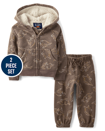 Baby And Toddler Boys Dino Premium Fleece 2-Piece Outfit Set - WEATHEREDOAK CL
