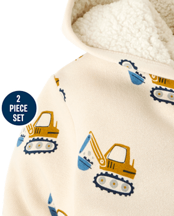 Baby And Toddler Boys Construction Vehicle Premium Fleece 2-Piece Outfit Set - HAY STACK