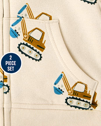 Baby And Toddler Boys Construction Vehicle Premium Fleece 2-Piece Outfit Set - HAY STACK