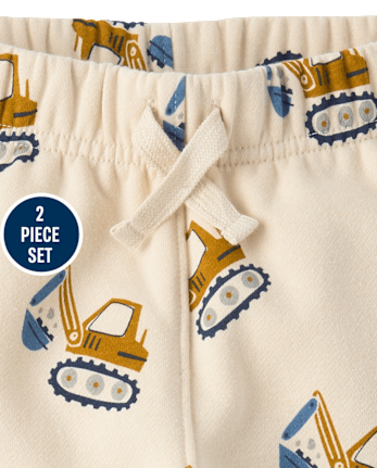 Baby And Toddler Boys Construction Vehicle Premium Fleece 2-Piece Outfit Set - HAY STACK