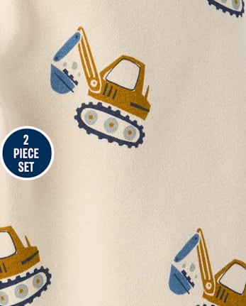 Baby And Toddler Boys Construction Vehicle Premium Fleece 2-Piece Outfit Set - HAY STACK