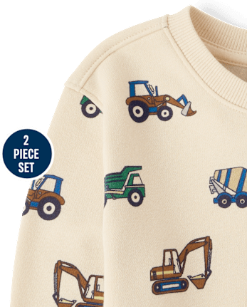 Toddler Boys Construction Vehicle Premium Fleece 2-Piece Outfit Set - HAY STACK