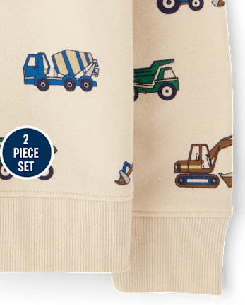Toddler Boys Construction Vehicle Premium Fleece 2-Piece Outfit Set - HAY STACK