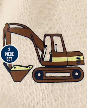 Toddler Boys Construction Vehicle Premium Fleece 2-Piece Outfit Set - HAY STACK