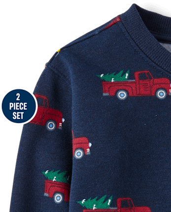 Toddler Boys Christmas Truck Premium Fleece 2-Piece Outfit Set - TIDAL