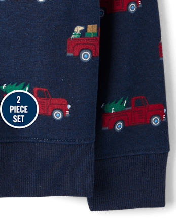 Toddler Boys Christmas Truck Premium Fleece 2-Piece Outfit Set - TIDAL