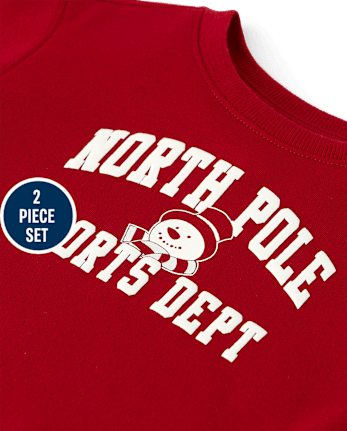 Toddler Boys Holiday Premium Fleece 2-Piece Outfit Set - RED OCHRE
