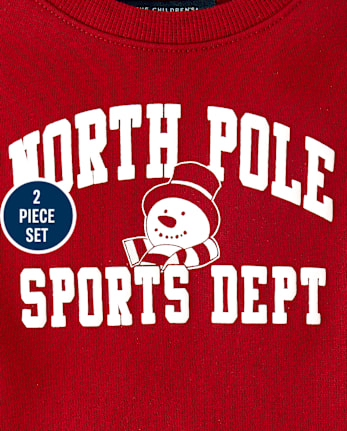 Toddler Boys Holiday Premium Fleece 2-Piece Outfit Set - RED OCHRE