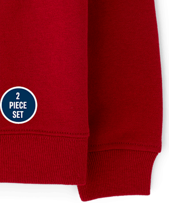 Toddler Boys Holiday Premium Fleece 2-Piece Outfit Set - RED OCHRE