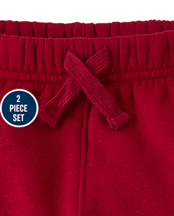 Toddler Boys Holiday Premium Fleece 2-Piece Outfit Set - RED OCHRE