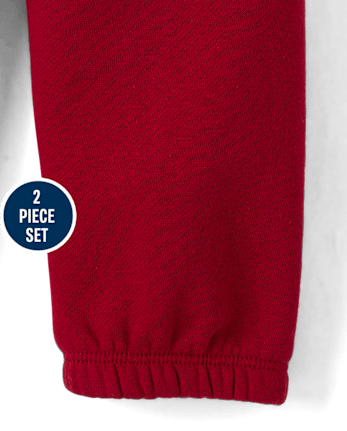 Toddler Boys Holiday Premium Fleece 2-Piece Outfit Set - RED OCHRE