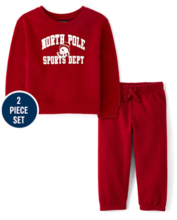 Toddler Boys Holiday Premium Fleece 2-Piece Outfit Set - RED OCHRE