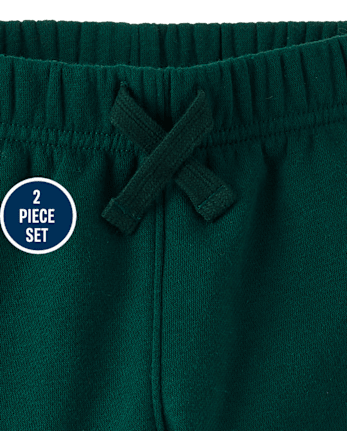 Toddler Boys Construction Vehicle Premium Fleece 2-Piece Outfit Set - BALT GREEN