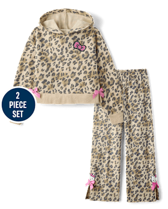 Girls Hello Kitty® And Friends Cheetah Premium Fleece 2-Piece Outfit Set - SEA SHELL