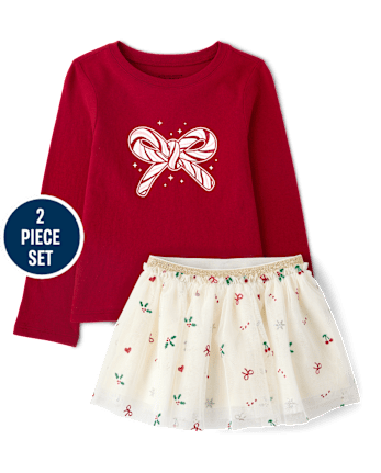 Toddler Girls Candy Cane Bow 2-Piece Outfit Set - MULTI CLR