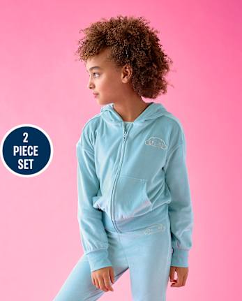 Girls Hello Kitty® Embroidered Velour 2-Piece Outfit Set - BLUE AIR