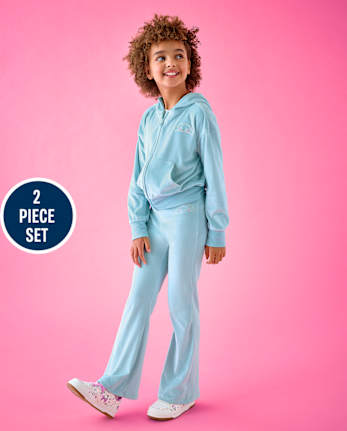 Girls Hello Kitty® Embroidered Velour 2-Piece Outfit Set - BLUE AIR