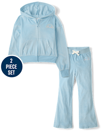 Girls Hello Kitty® Embroidered Velour 2-Piece Outfit Set - BLUE AIR