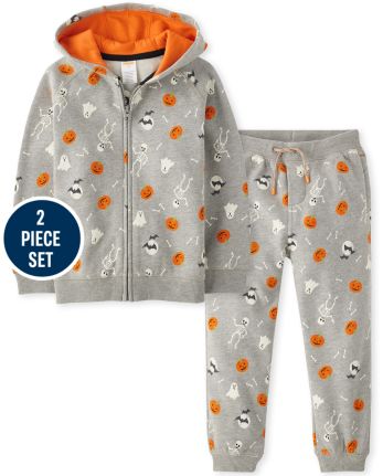 Boys Halloween Zip Up Hoodie And Halloween Pull On Jogger Pants Set - Trick or Treat