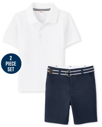 Boys Polo Shirt with Stain Resistance And Belted Chino Shorts with Stain and Wrinkle Resistance Set - Uniform