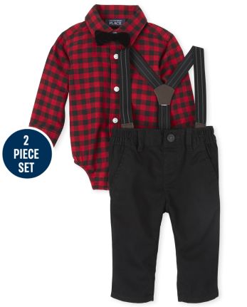 Baby Boys Matching Family Long Sleeve Buffalo Plaid Oxford Bodysuit Twill Pants Suspenders And Bow Tie Outfit Set The Children S Place Classicred