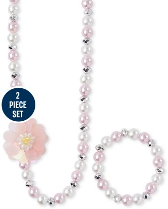 Girls Flower Beaded Necklace And Bracelet Set