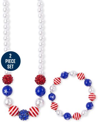Girls Americana Beaded Necklace And Bracelet Set