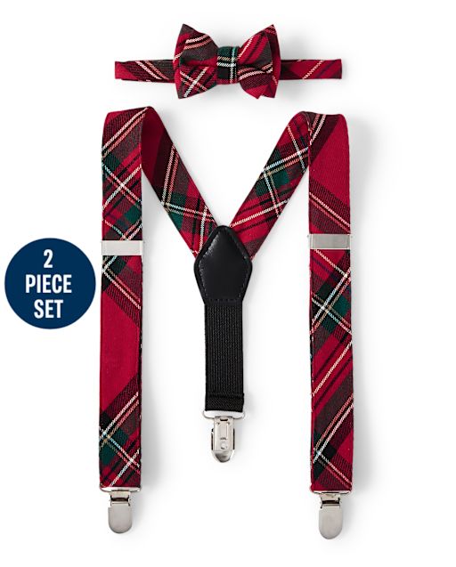 Boys Plaid Bow Tie And Suspenders Set - Picture Perfect
