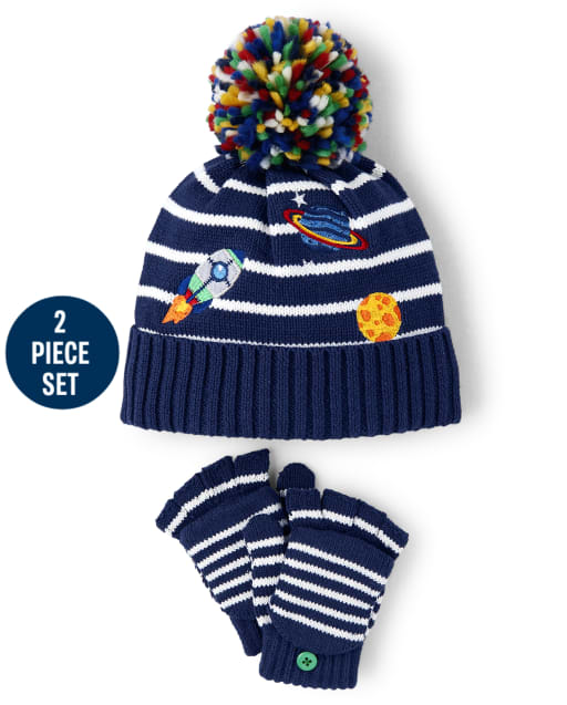 Boys Space Pom Pom Hat and Mittens Set - Comet Club - view 1