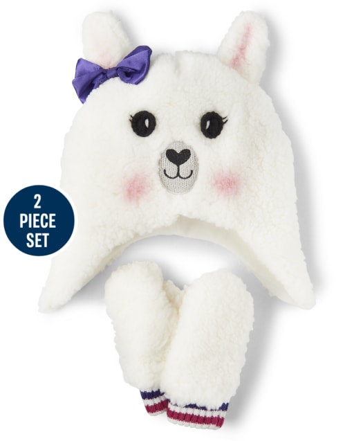 Girls Llama Hat and Mittens Set - Little Llamas