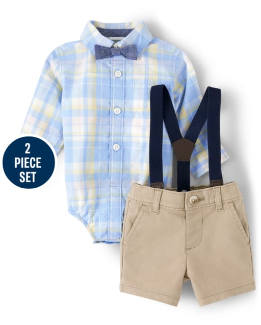 Ensemble body boutonné à carreaux et short robe pour bébé garçon - Célébrations du printemps