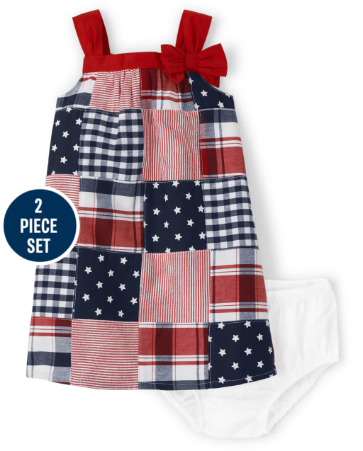 Baby Girls Madras Patch Dress - American Cutie