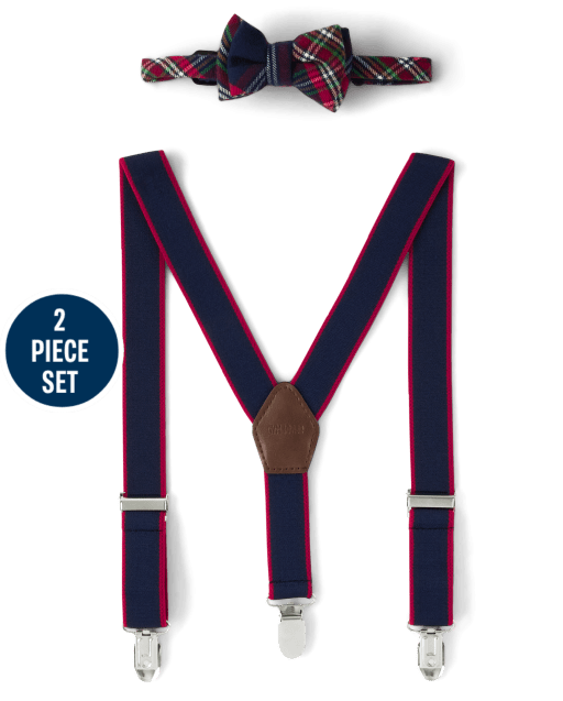 Boys Plaid Bow Tie And Suspenders Set - Family Celebrations
