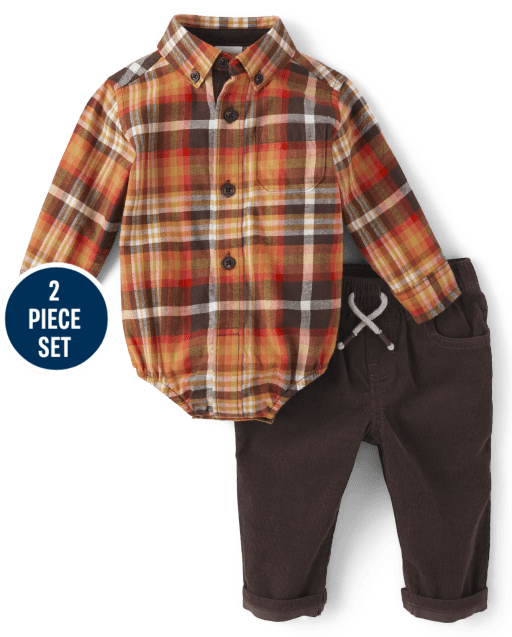 Baby Boys Dad And Me Plaid Corduroy 2-Piece Outfit Set - Happy Harvest