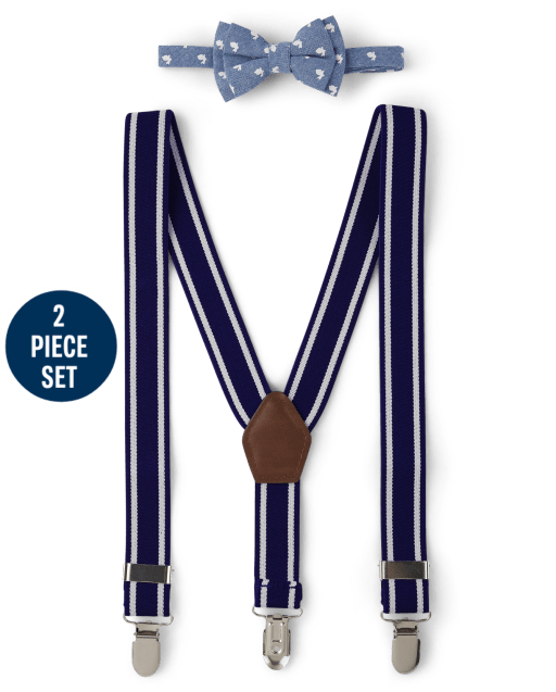 Boys Bunny Suspenders And Bow Tie 2-Piece Set - Spring Celebrations