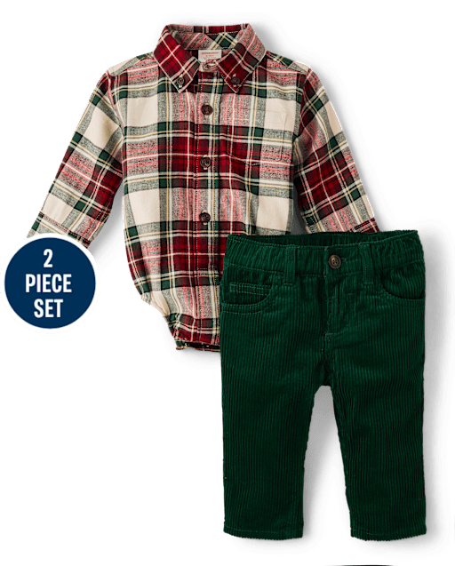 Baby Boys Plaid 2-Piece Outfit Set - Royal Christmas