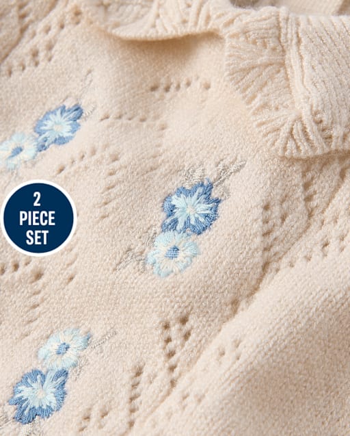 Baby Girls Embroidered Floral Crochet Sweater 2-Piece Outfit Set - lbl_product_image_view_2