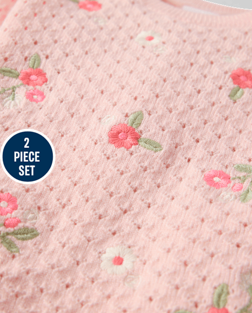Baby Girls Embroidered Floral Pointelle Sweater 2-Piece Outfit Set - lbl_product_image_view_2