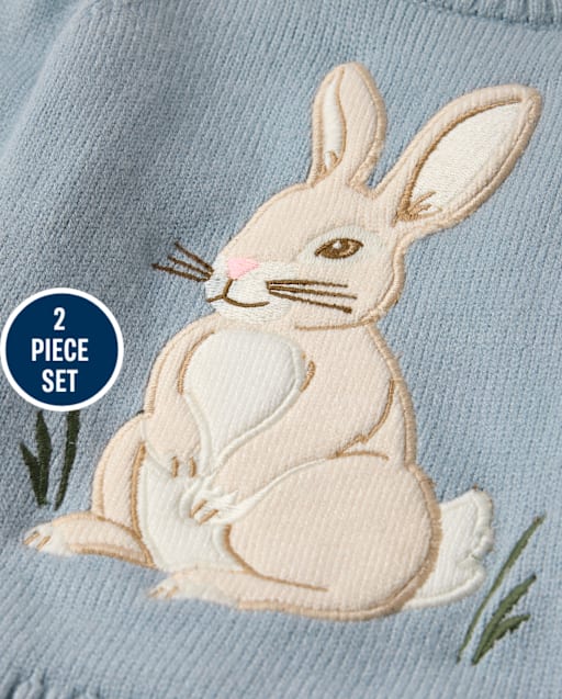 Baby Boys Applique Bunny Sweater 2-Piece Outfit Set - view 2