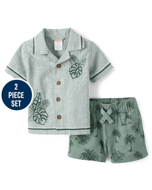 Baby Boys EmbroideredTropical Leaf Linen-Blend 2-Piece Outfit Set - Amalfi Coast - lbl_product_image_view_2