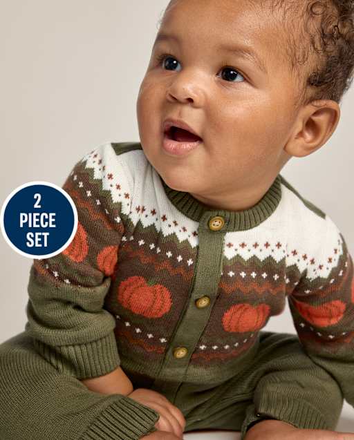 Baby Boys Pumpkin Fairisle Sweater Romper - The Harvest Edit - lbl_product_image_view_1