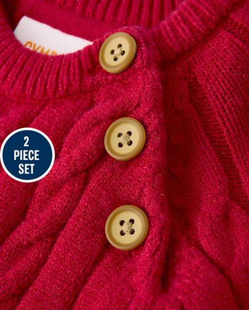 Baby Cable Knit Romper 2-Piece Outfit Set - view 2