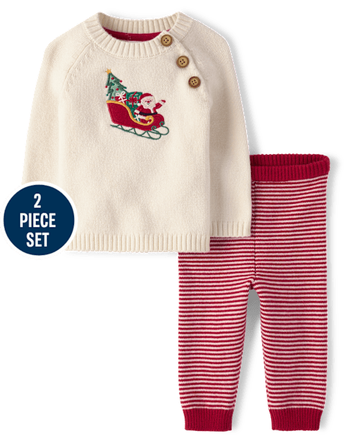 Baby Boys Embroidered Sleigh 2-Piece Sweater Set - Tartan Remix