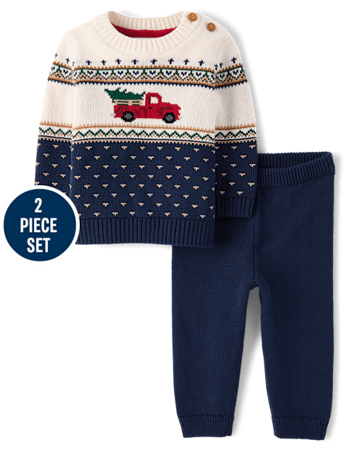 Baby Boys Truck Fairisle 2-Piece Sweater Set - Tartan Remix