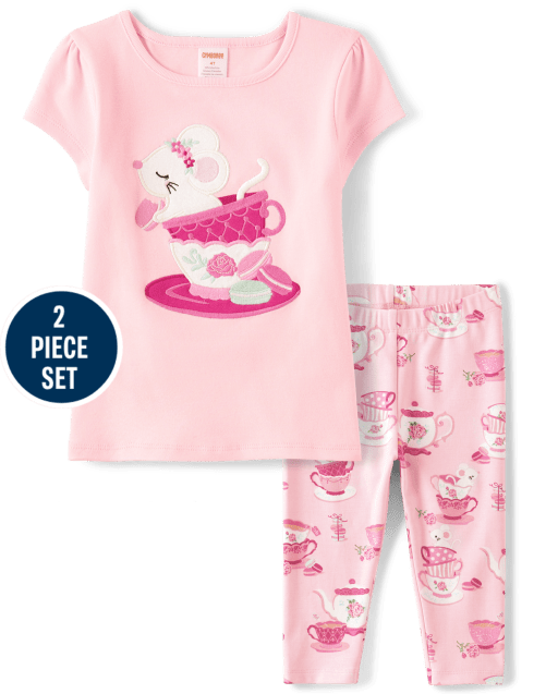 Girls Embroidered Teacup 2-Piece Set - Time for Tea