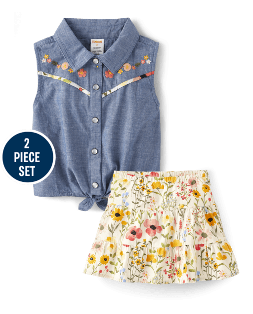 Girls Embroidered Floral 2-Piece Set - Country Trail