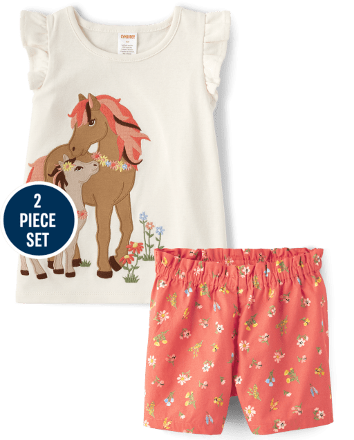 Girls Embroidered Horse 2-Piece Set - Country Trail