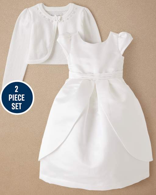 Girls Satin Dress 2-Piece Set - Special Occasions