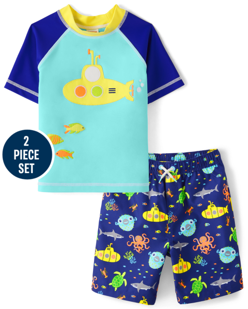 Boys Embroidered Submarine 2-Piece Swim Set - Splish-Splash